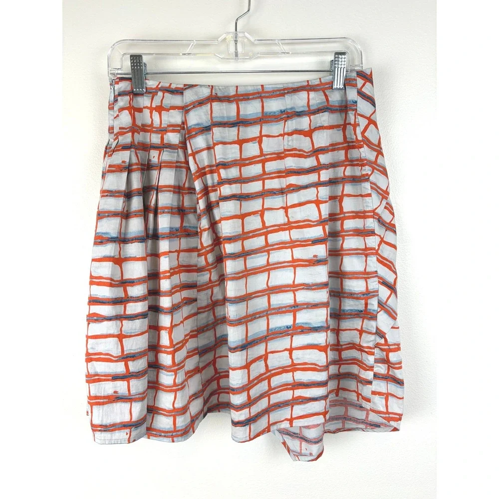 Maeve Anthropologie Asymmetrical Wrap Skirt Size 2 Orange Blue Geometric Print